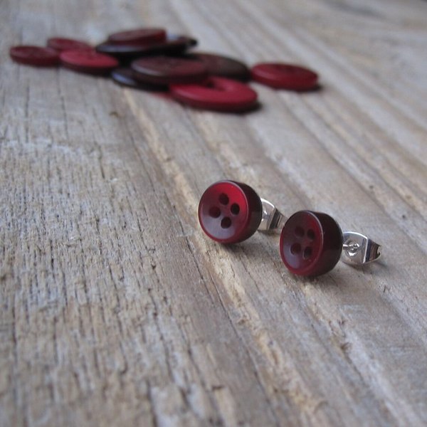 Button Earrings - burgundy