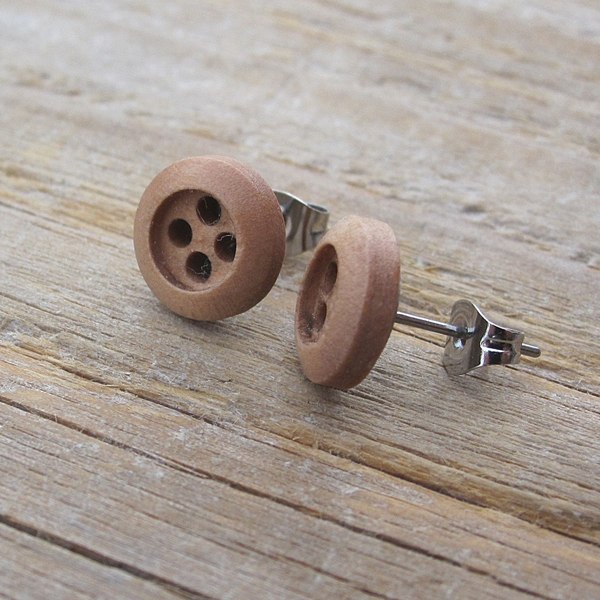 Button Earrings - wood