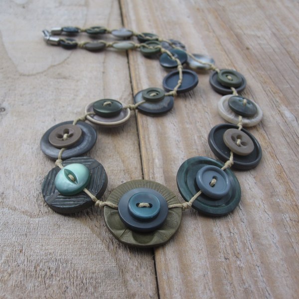 Green and Grey Button Necklace