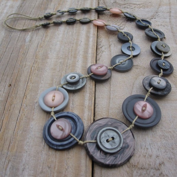 Grey and Pink Button Necklace